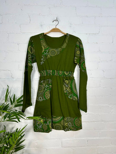 Screen Print Long Sleeve Short Dress