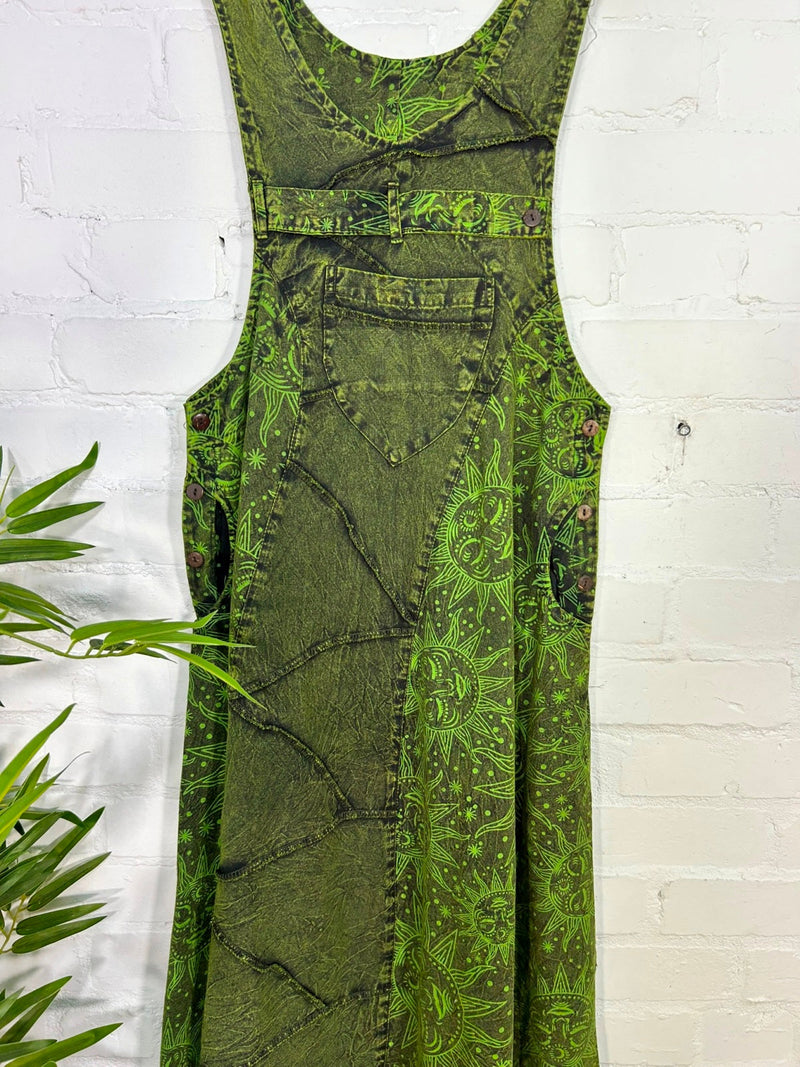 Sun Print Stonewash Long Dungaree Dress