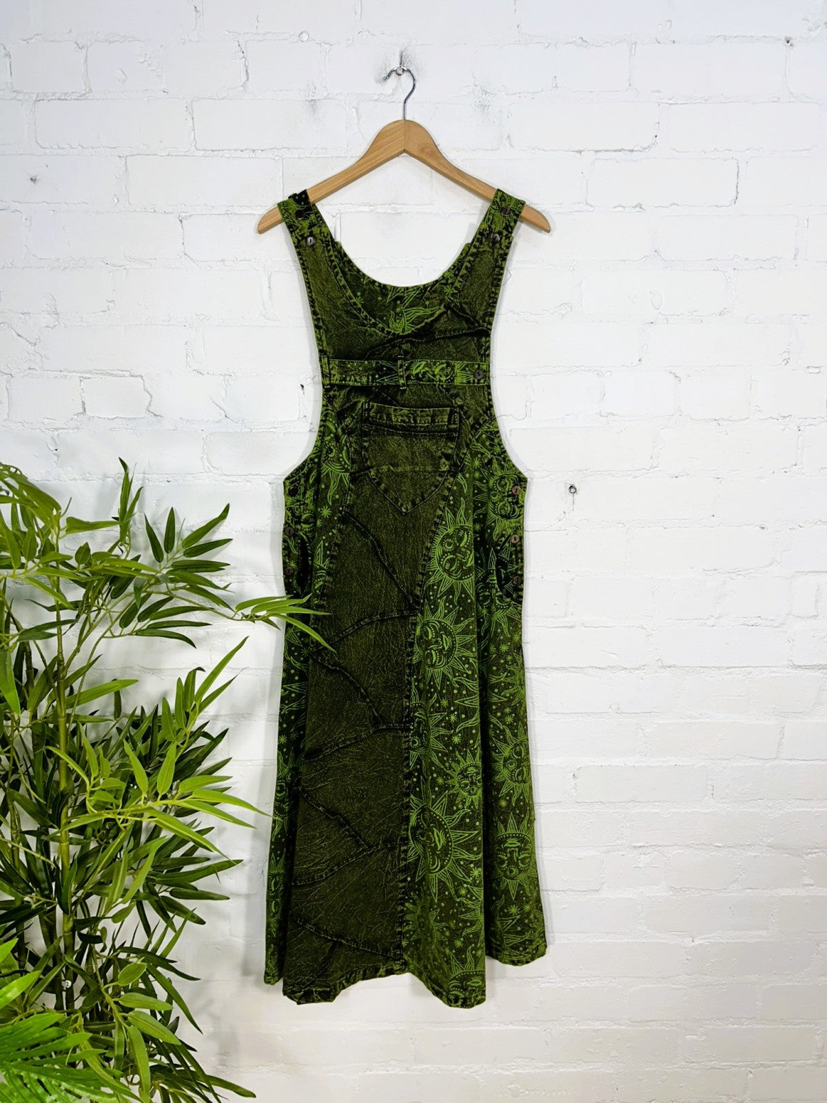 Sun Print Stonewash Long Dungaree Dress