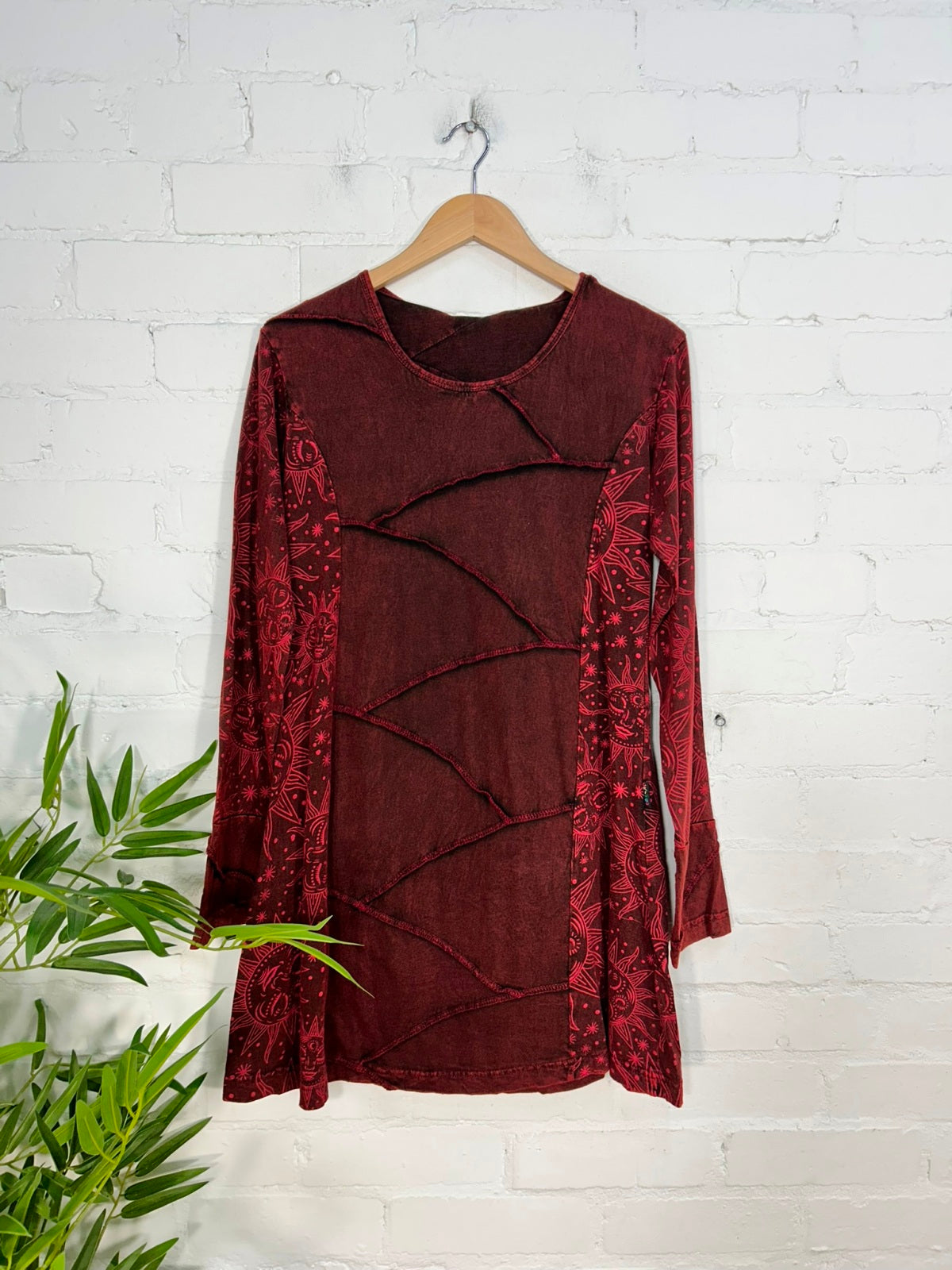 Sun Print Stonewash Long Sleeve Dress