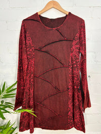 Sun Print Stonewash Long Sleeve Dress