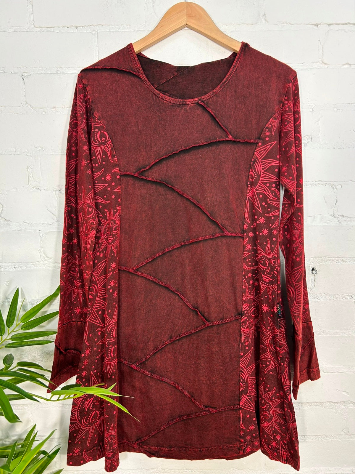 Sun Print Stonewash Long Sleeve Dress