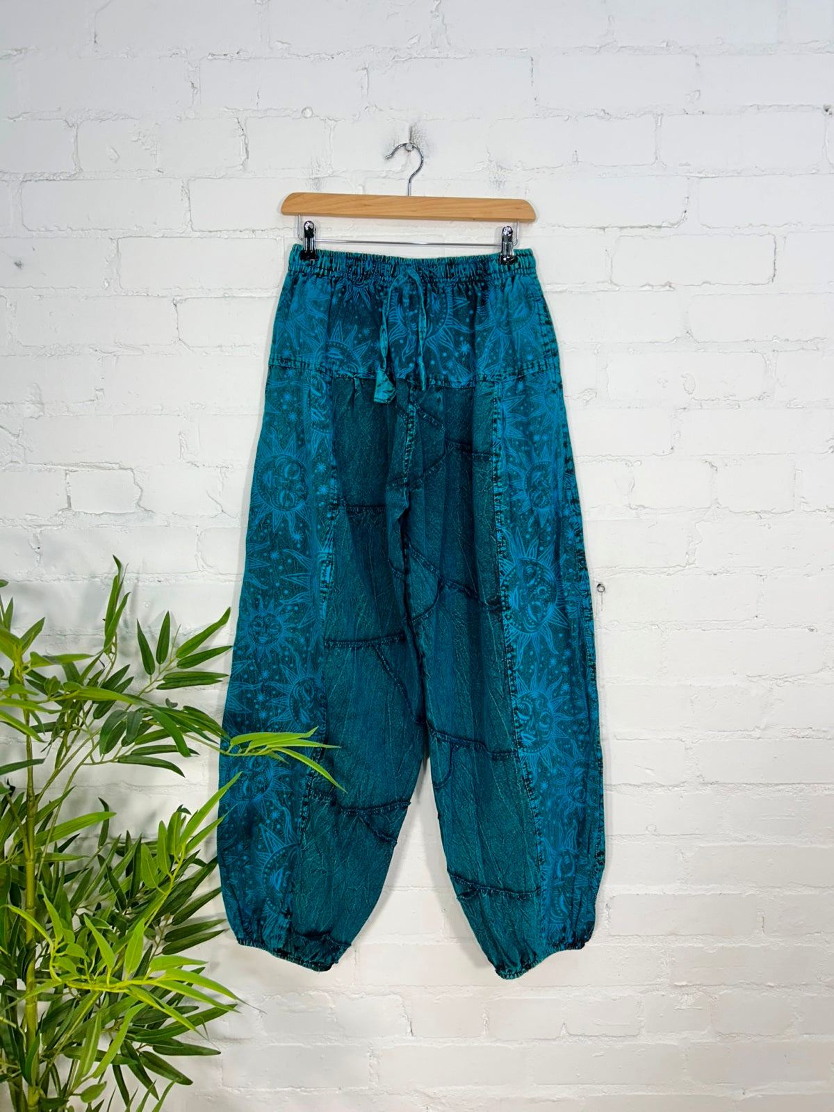 Sun Print Stonewash Harem Trousers