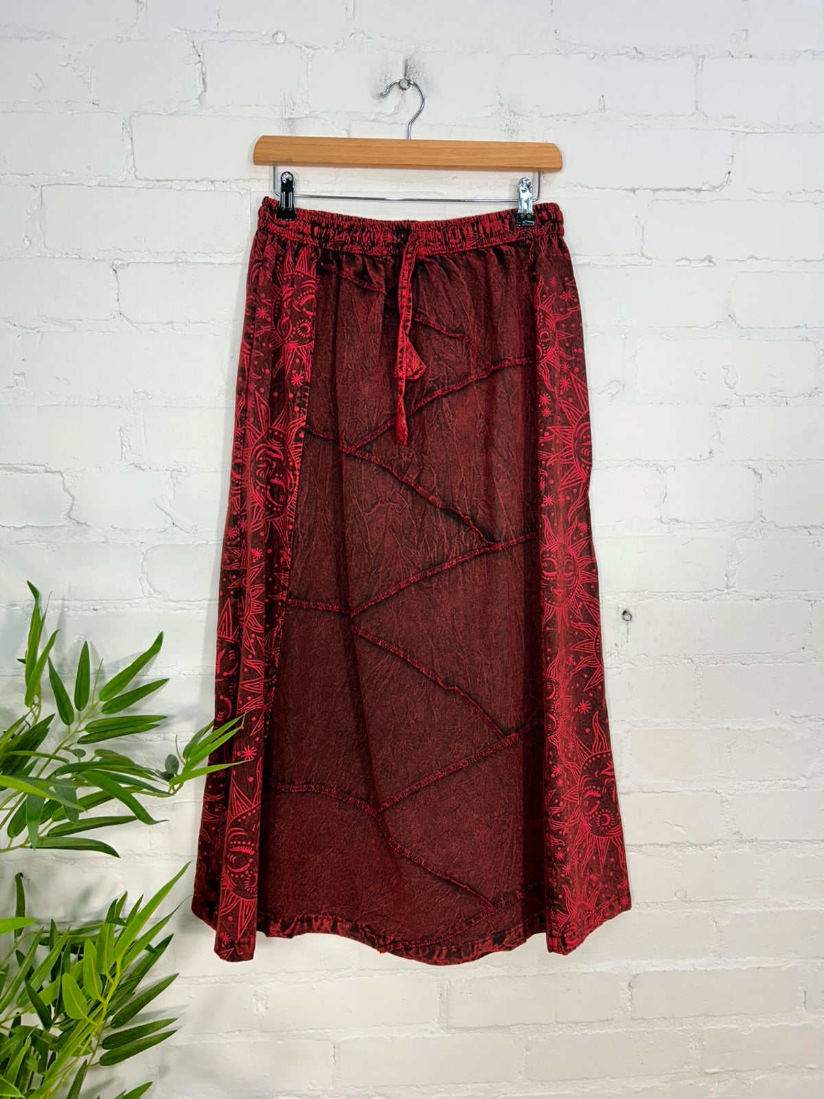 Sun Print Stonewash Long Skirt