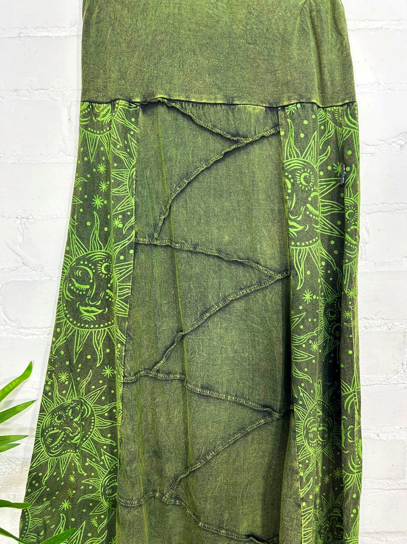 Sun Print Stonewash Long Skirt