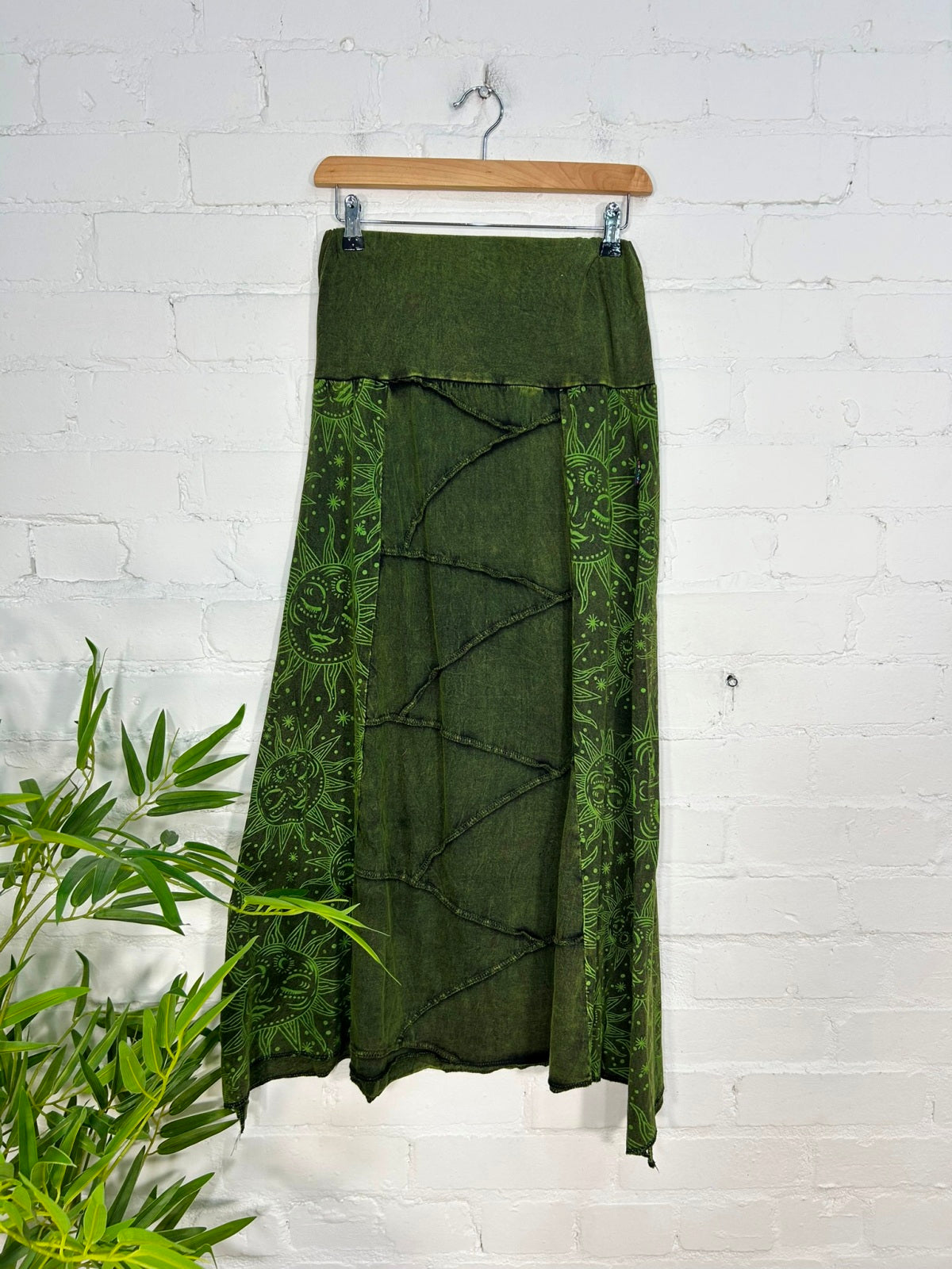 Sun Print Stonewash Long Skirt