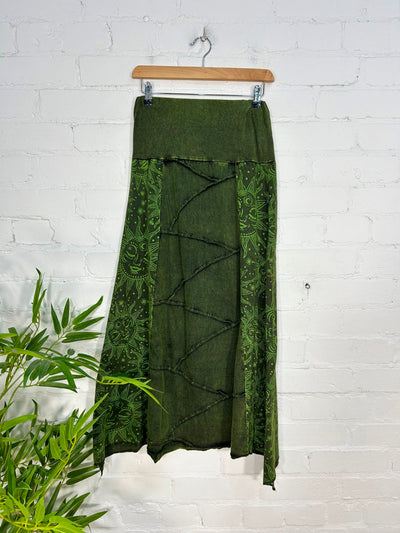 Sun Print Stonewash Long Skirt