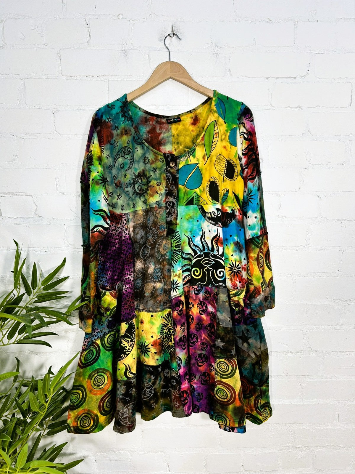 Bright Multi Patch Long Sleeve Dress
