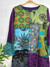 Dark Multi Patch Long Sleeve Dress
