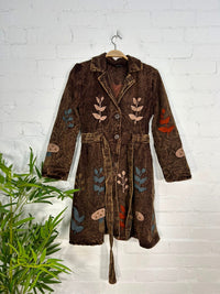 Embroidered Belted Coat