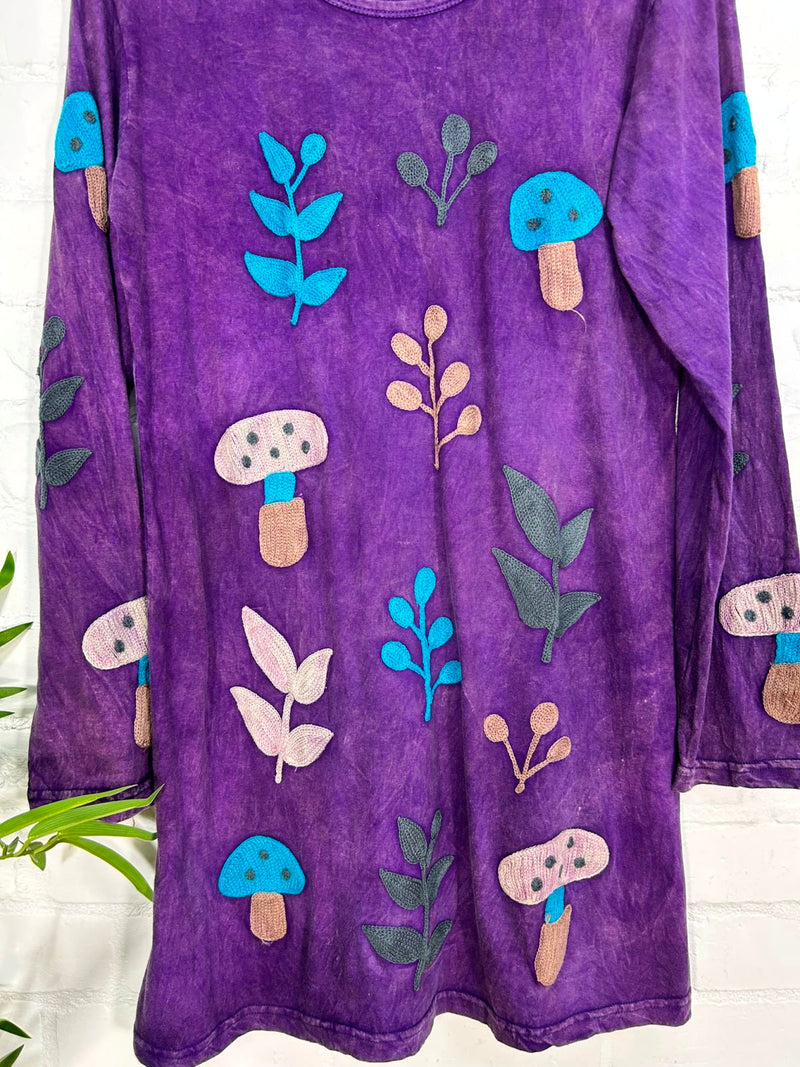 Embroidered Long Sleeve Short Dress