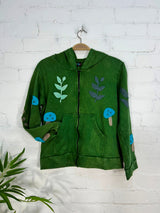 Embroidered Cropped Long Sleeve Zip Hood Jacket