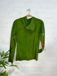 Embroidered Long Sleeve Zip Hood Top