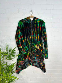 Multi Tie Dye Velvet Long Hooded Coat