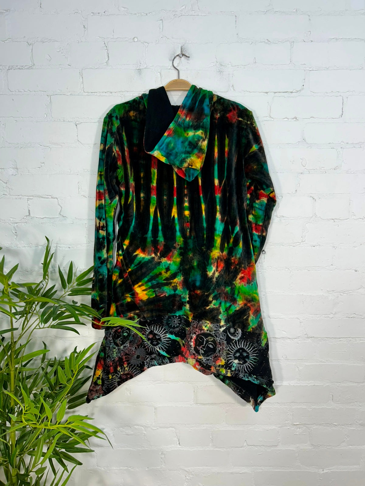 Multi Tie Dye Velvet Long Hooded Coat