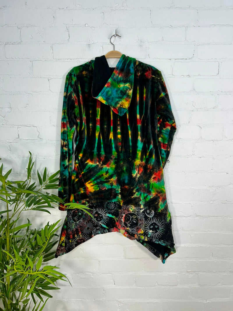 Multi Tie Dye Velvet Long Hooded Coat