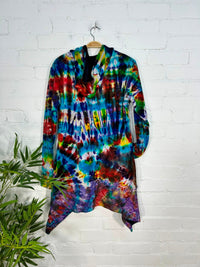 Multi Tie Dye Velvet Long Hooded Coat