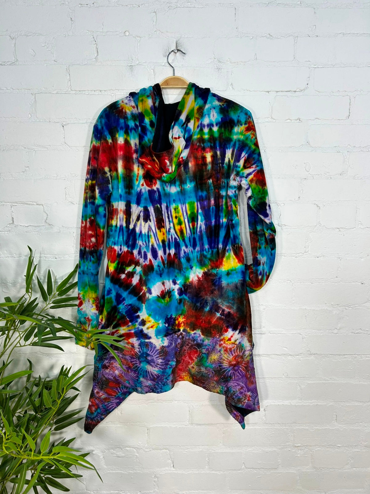 Multi Tie Dye Velvet Long Hooded Coat