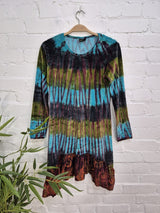 Multi Tie Dye Velvet Long Sleeve Dress