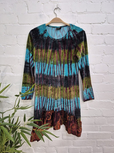 Multi Tie Dye Velvet Long Sleeve Dress