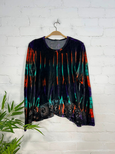 Multi Tie Dye Velvet Long Sleeve Top