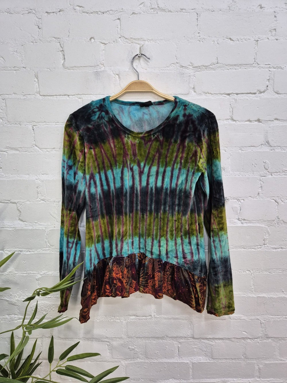 Multi Tie Dye Velvet Long Sleeve Top