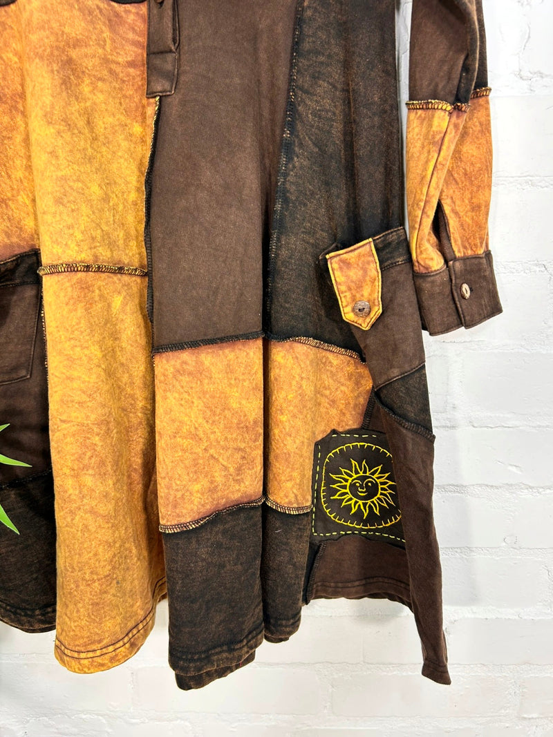 Patchwork Cotton Fleece Long Sleeve Dress