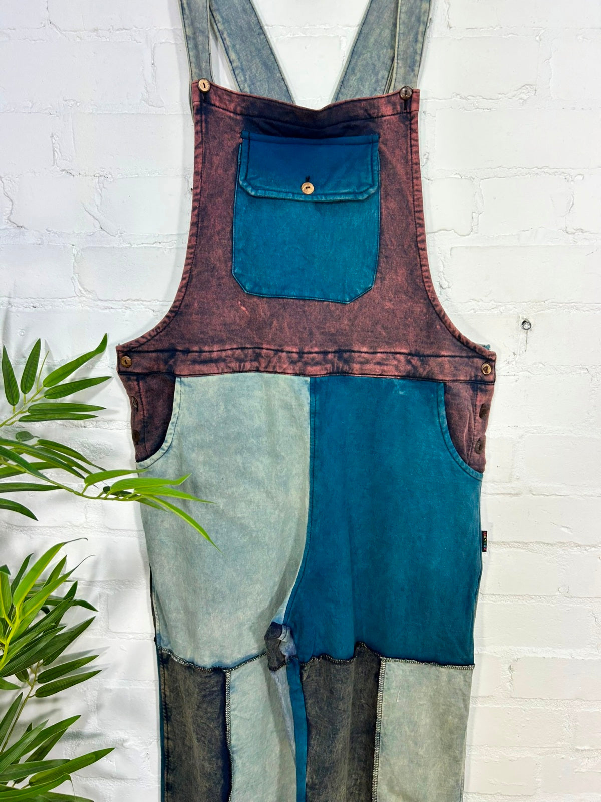 Patchwork Cotton Fleece Dungarees