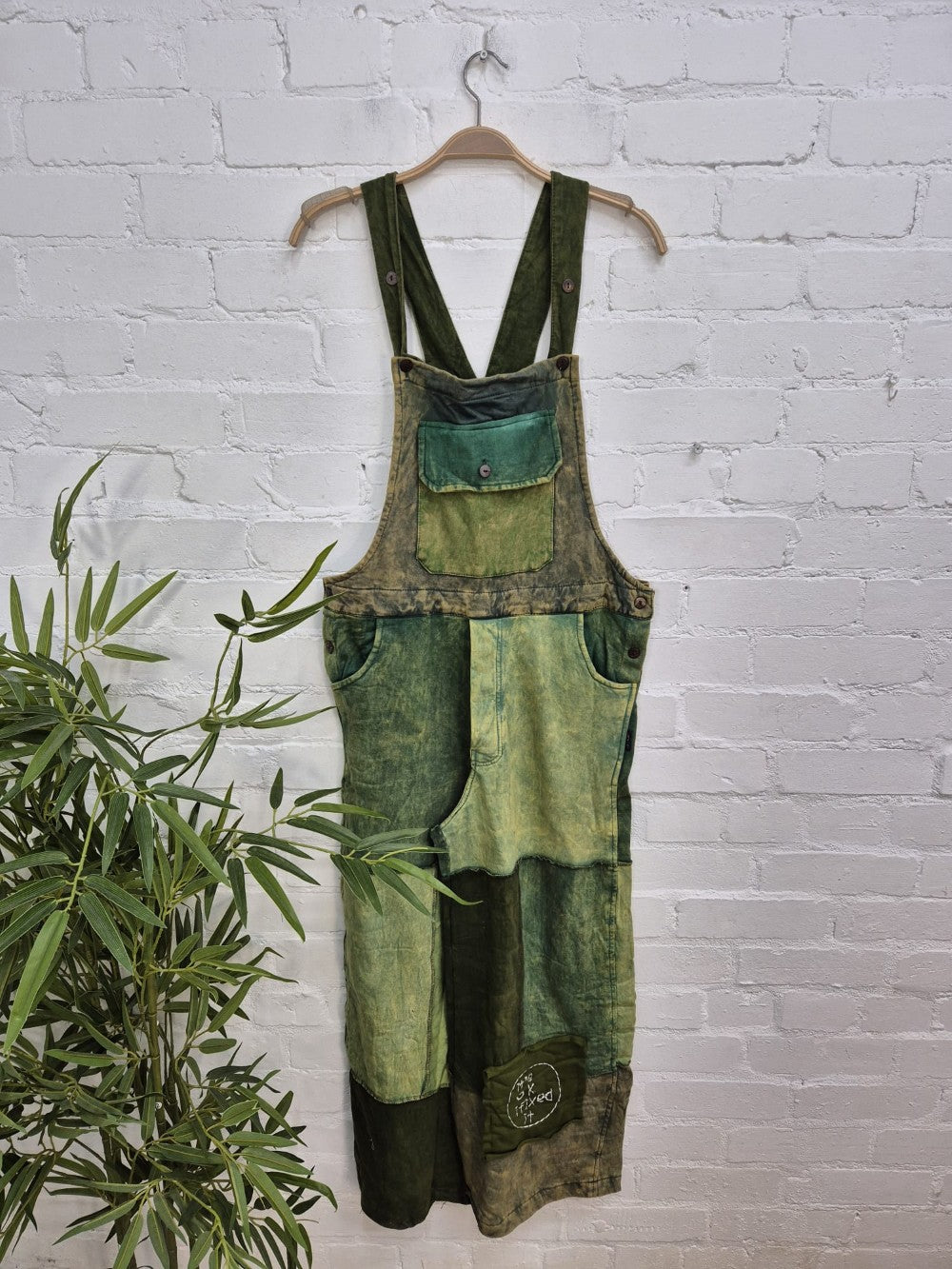 Patchwork Cotton Fleece Dungarees
