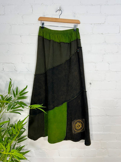 Patchwork Cotton Fleece Long Skirt