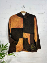 Patchwork Cotton Fleece Zip Hood Top