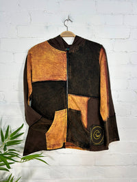 Patchwork Cotton Fleece Zip Hood Top