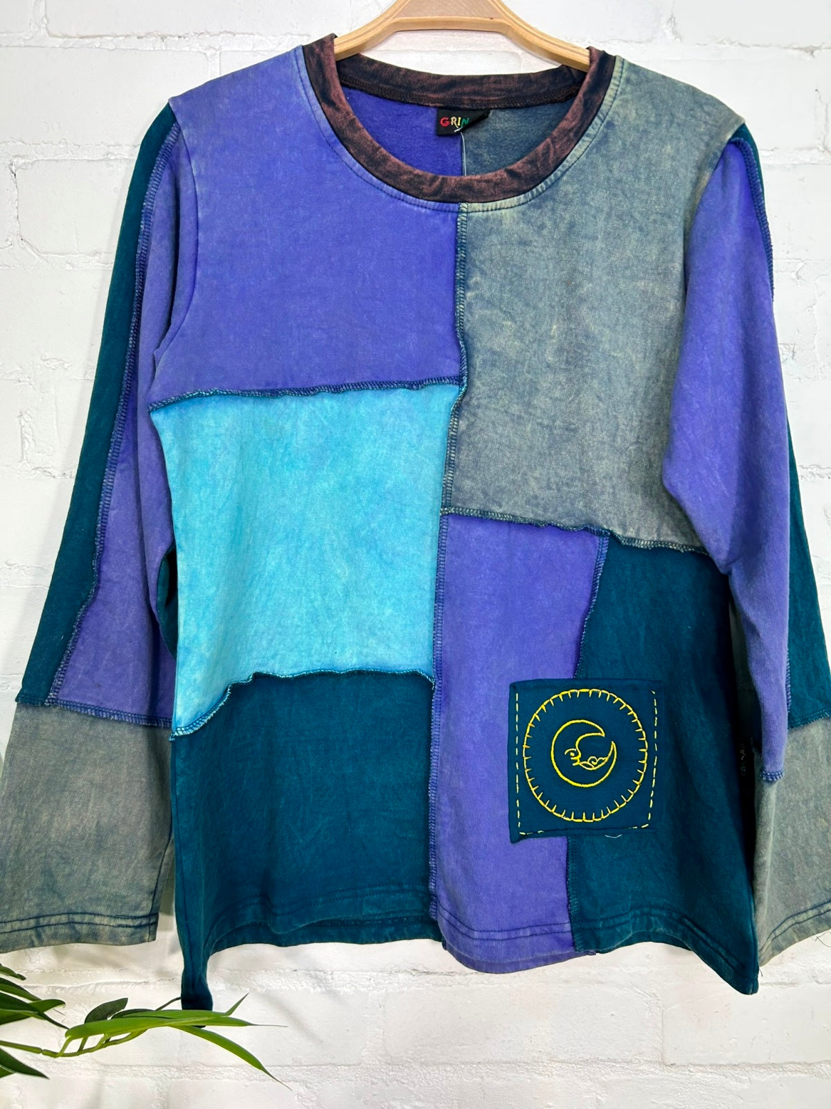 Patchwork Cotton Fleece Long Sleeve Top