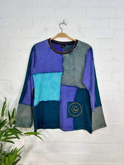 Patchwork Cotton Fleece Long Sleeve Top