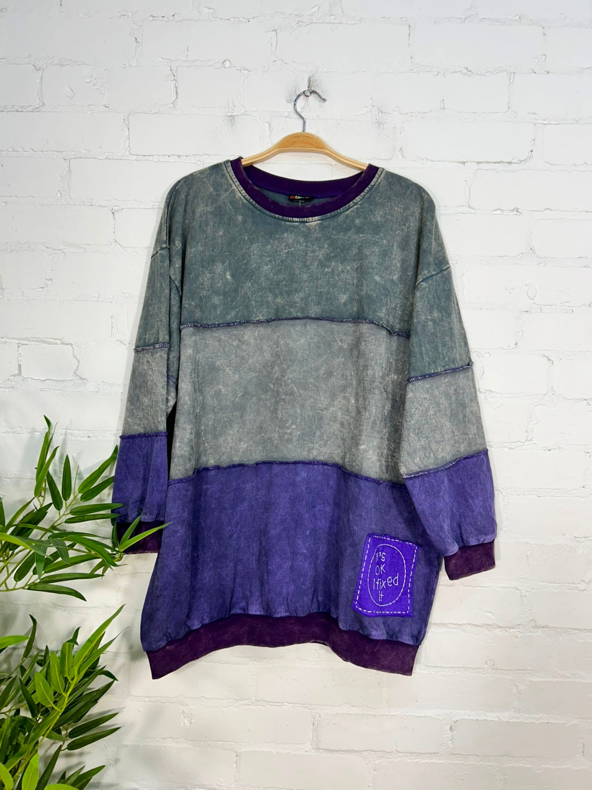 Patchwork Cotton Fleece Oversized Jumper