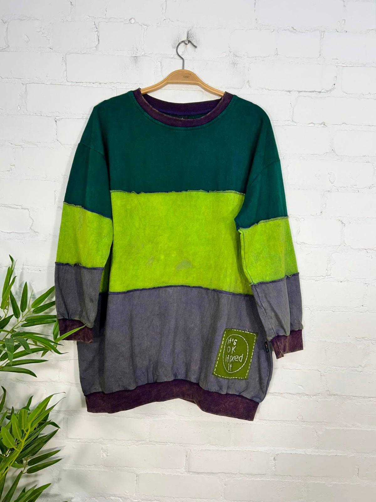 Patchwork Cotton Fleece Oversized Jumper