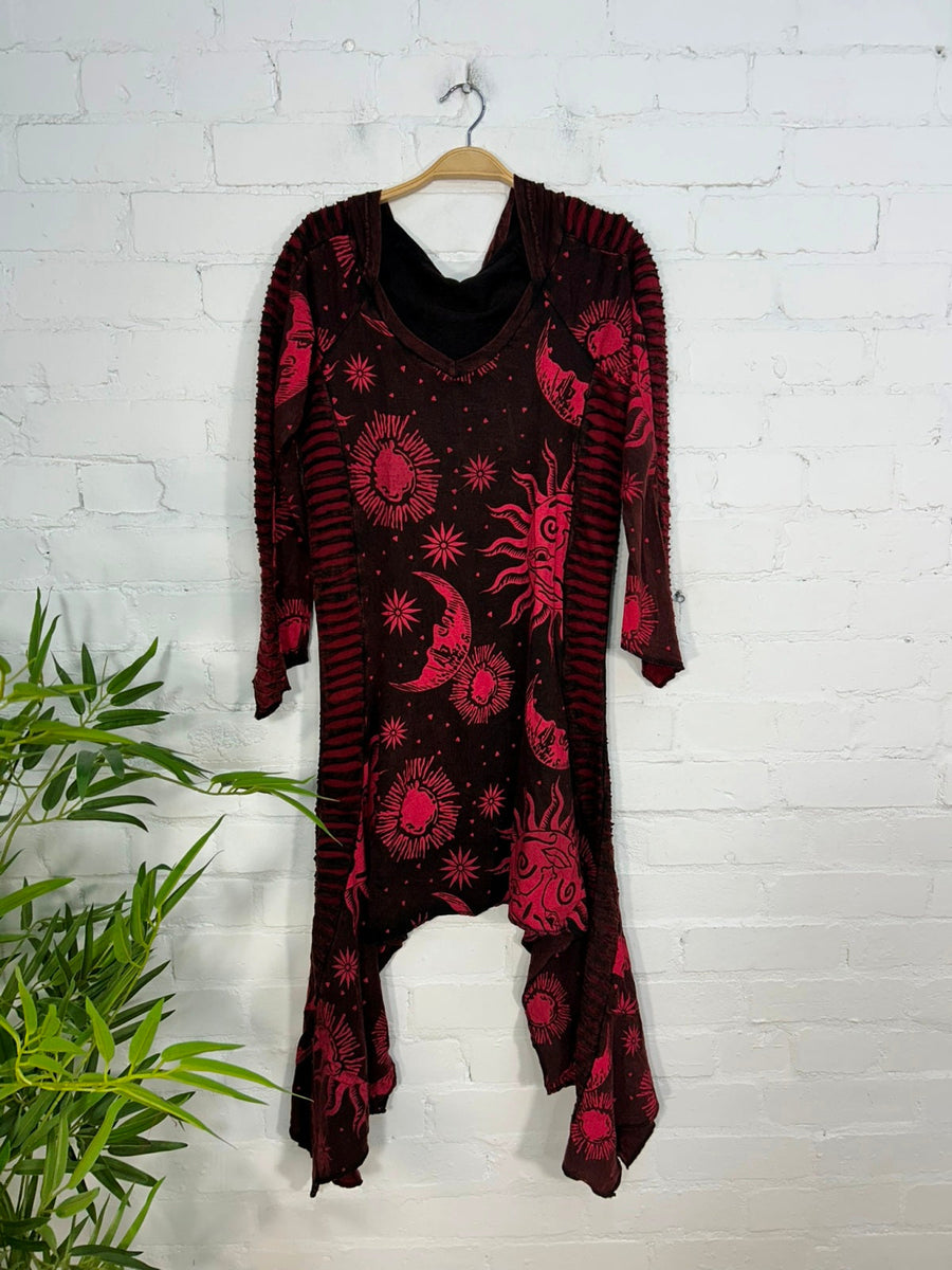 Celestial Print Hooded Midi Dress