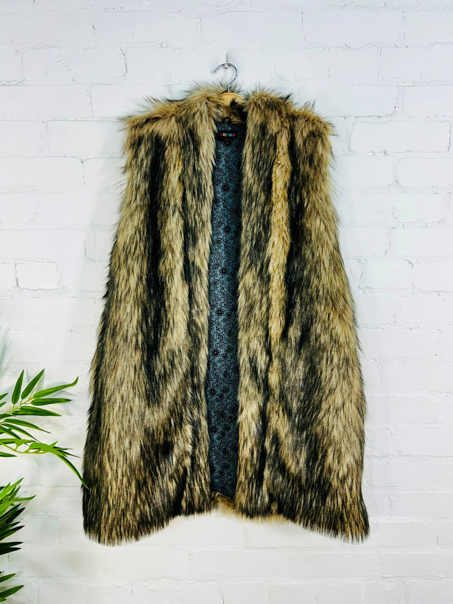 Long Sleeveless Faux Fur Coat