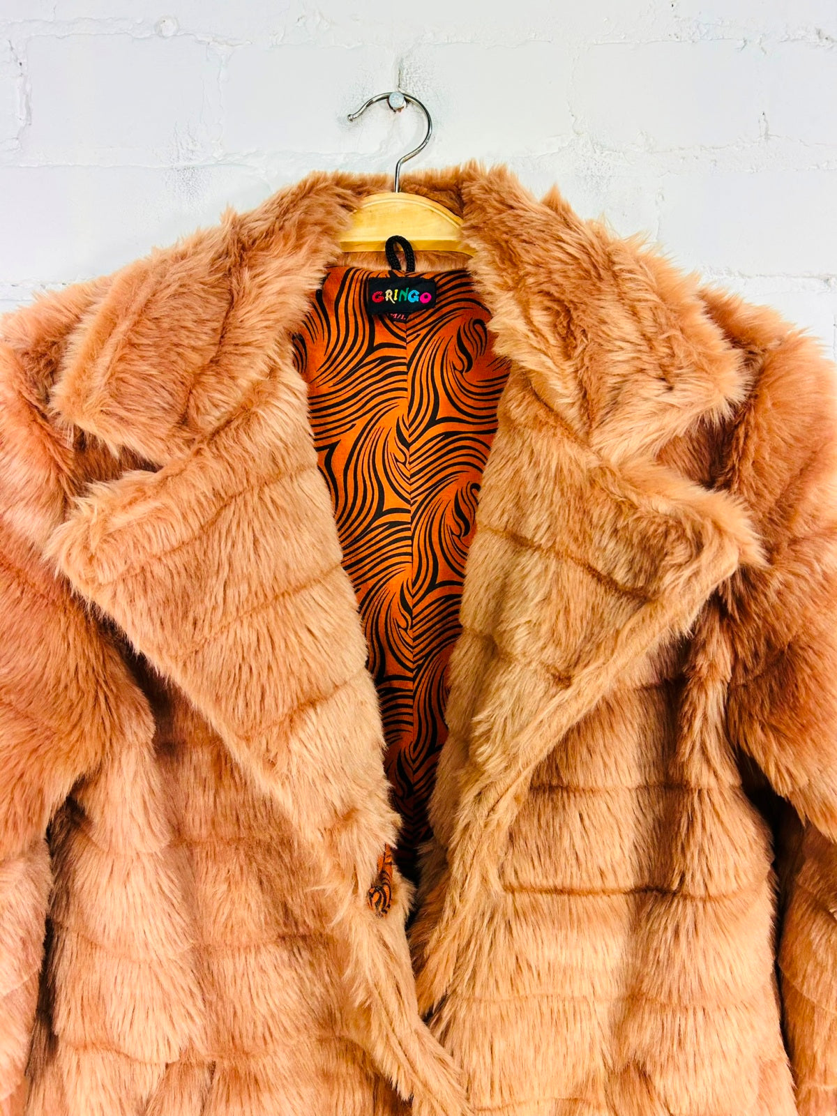 Long Orange Faux Fur Coat