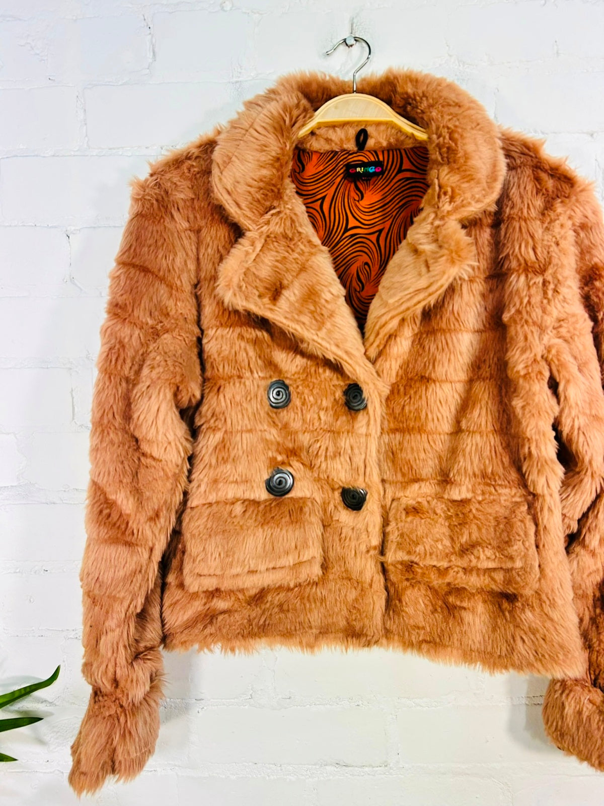 Short Orange Faux Fur Coat