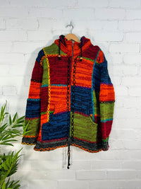 Fleece Lined Knitted Wool Patchwork Jacket