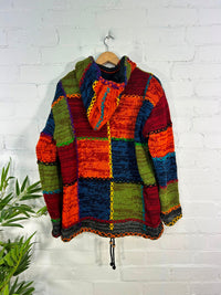 Fleece Lined Knitted Wool Patchwork Jacket