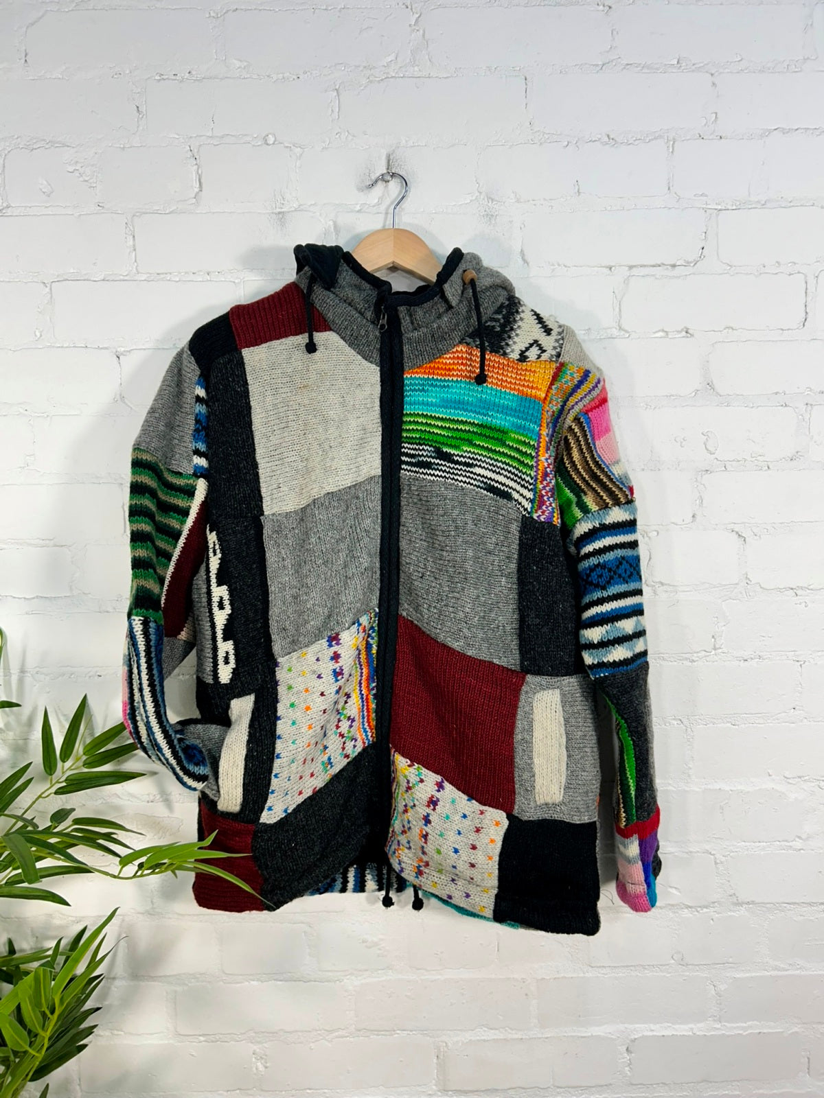 Fleece Lined Knitted Wool Patch Jacket