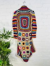 Long Crochet Knit Hooded Wool Cardigan