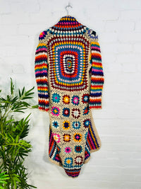 Long Crochet Knit Hooded Wool Cardigan