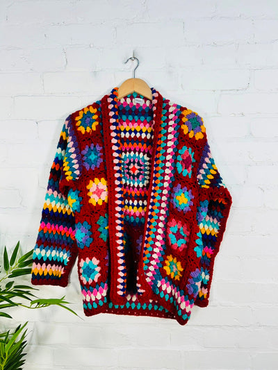 Crochet Knit Open Wool Cardigan