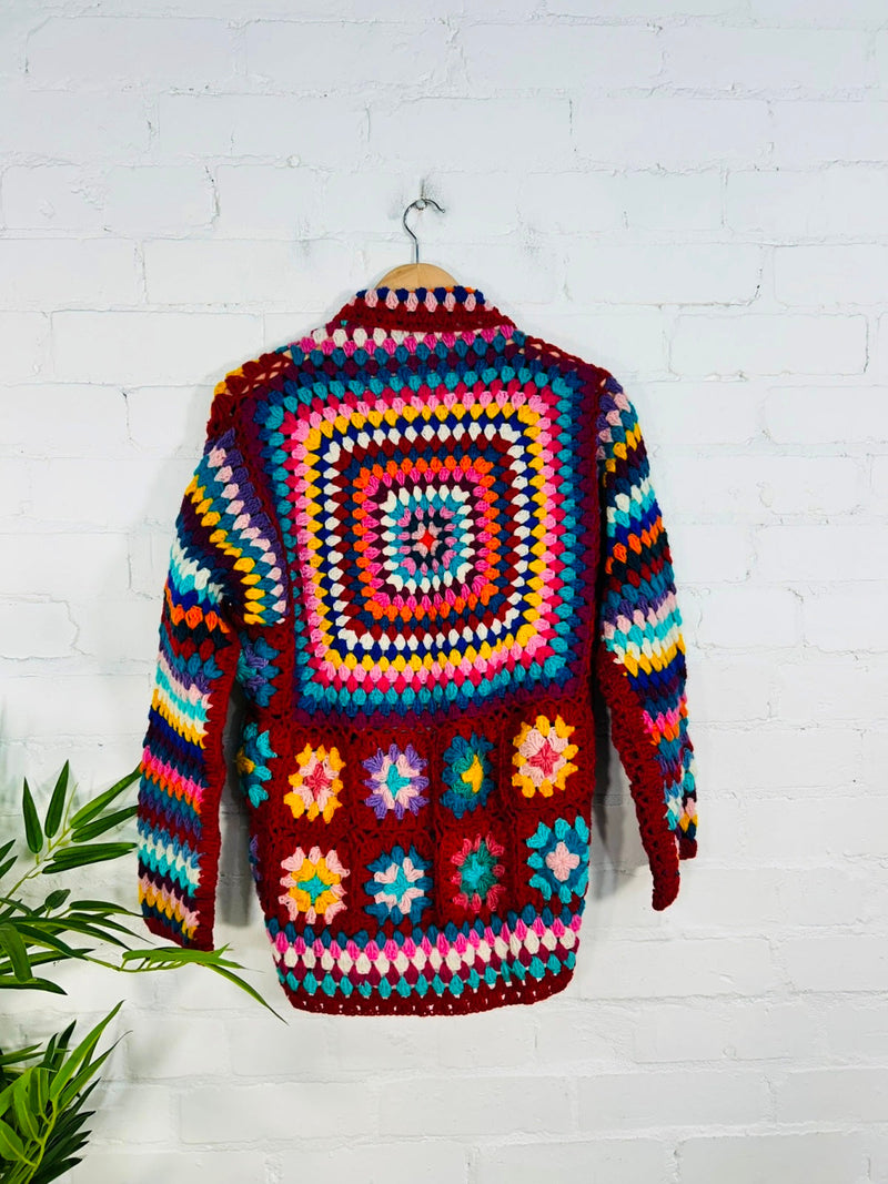 Crochet Knit Open Wool Cardigan