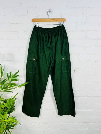 Plain Thick Cotton Cargo Trousers