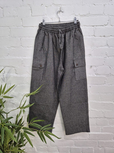 Plain Thick Cotton Cargo Trousers