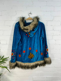 Short Hooded Velvet Faux Fur Embroidered Coat